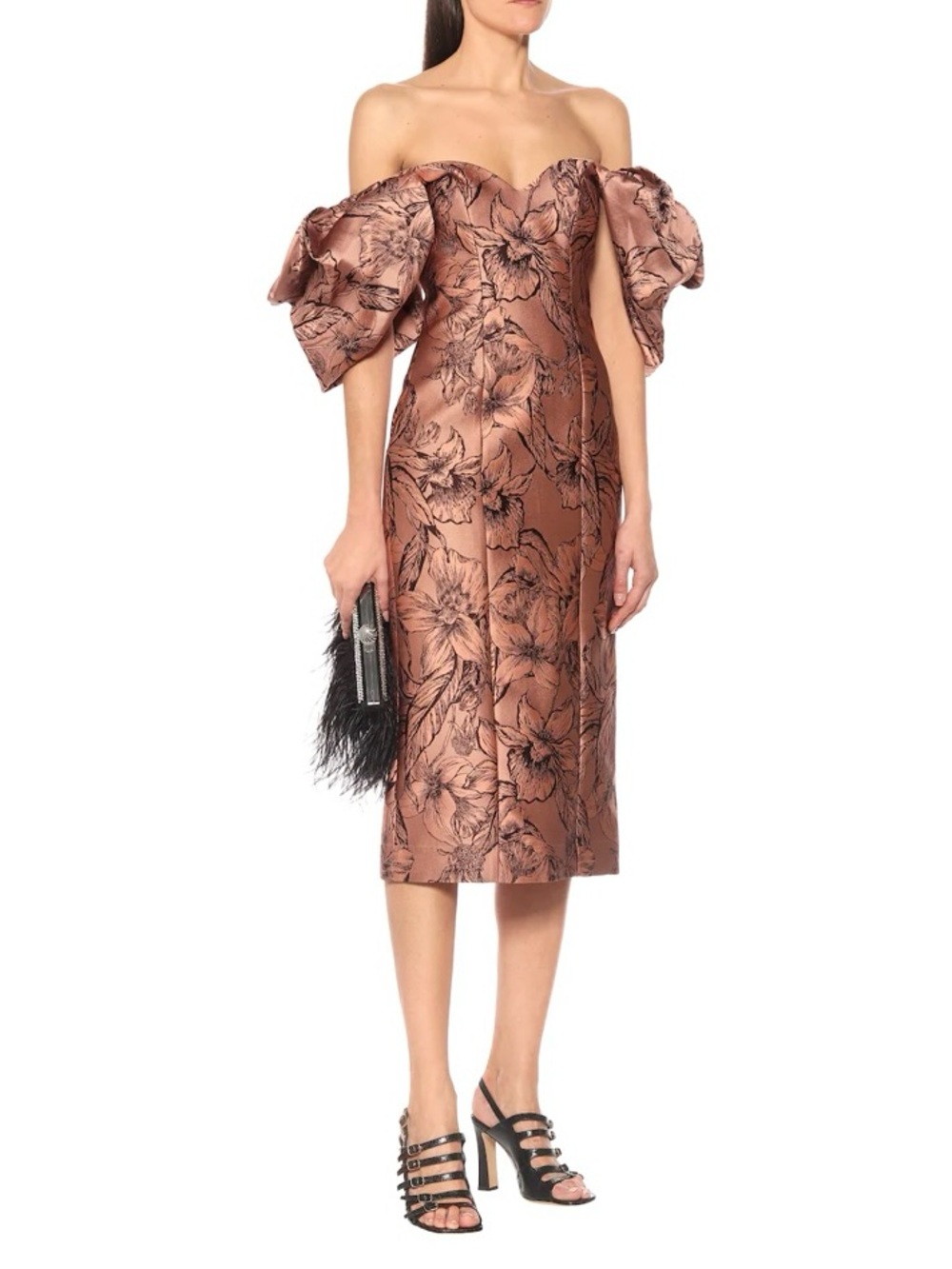 Johanna Ortiz Synchronicity Silk Blend Midi Dress Puff Sleeve Sz 0